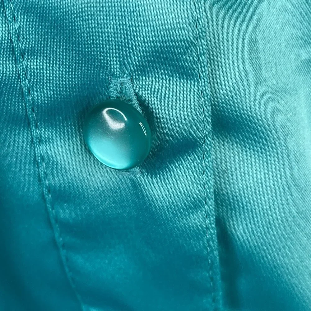 Vintage Y2K Top Medium Coquette Silky Satin Ruffle Puff Sleeve Keyhole High Neck - Picture 7 of 11
